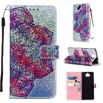Glutinous Flower Sequins Painted Leather Wallet Case for Sony Xperia 20