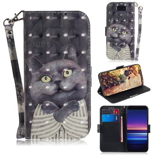 Cat Embrace 3D Painted Leather Wallet Phone Case for Sony Xperia 20