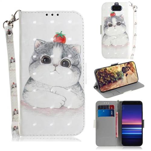 Cute Tomato Cat 3D Painted Leather Wallet Phone Case for Sony Xperia 20
