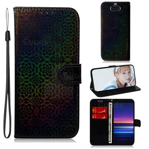 Laser Circle Shining Leather Wallet Phone Case for Sony Xperia 20 - Black