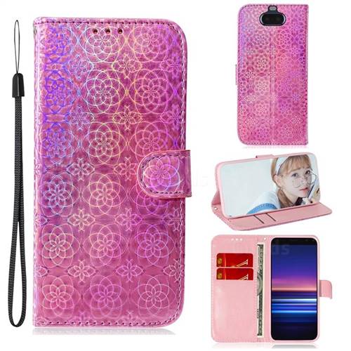 Laser Circle Shining Leather Wallet Phone Case for Sony Xperia 20 - Pink