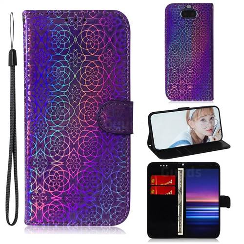 Laser Circle Shining Leather Wallet Phone Case for Sony Xperia 20 - Purple