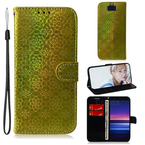 Laser Circle Shining Leather Wallet Phone Case for Sony Xperia 20 - Golden