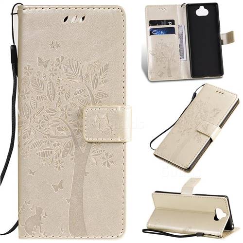 Embossing Butterfly Tree Leather Wallet Case for Sony Xperia 20 - Champagne
