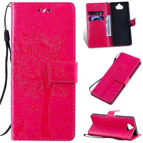 Embossing Butterfly Tree Leather Wallet Case for Sony Xperia 20 - Rose