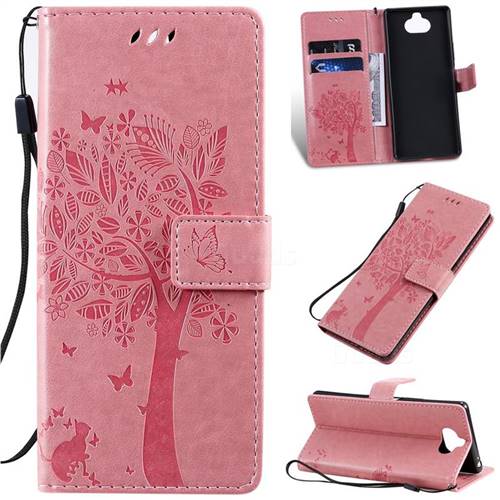 Embossing Butterfly Tree Leather Wallet Case for Sony Xperia 20 - Pink