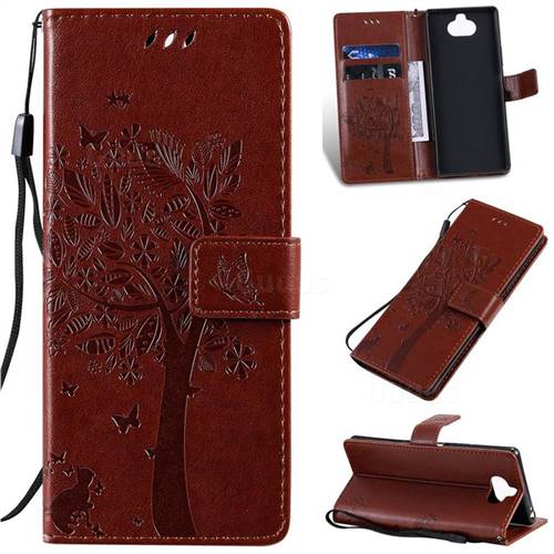 Embossing Butterfly Tree Leather Wallet Case for Sony Xperia 20 - Coffee