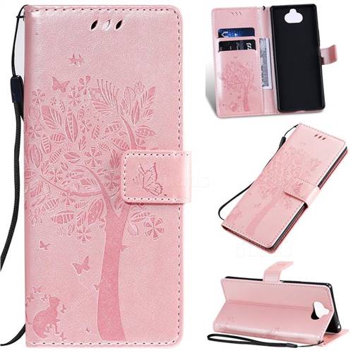 Embossing Butterfly Tree Leather Wallet Case for Sony Xperia 20 - Rose Pink