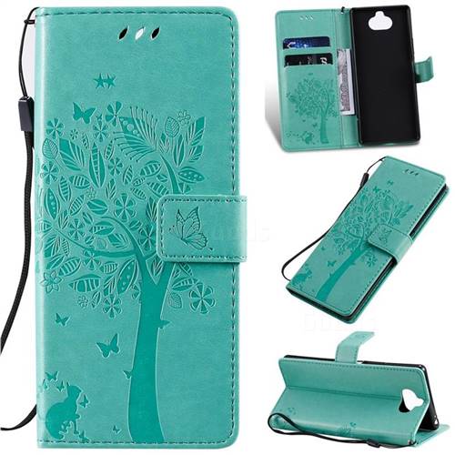 Embossing Butterfly Tree Leather Wallet Case for Sony Xperia 20 - Cyan