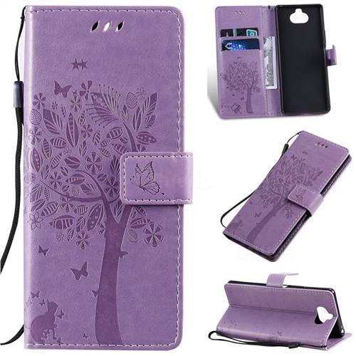 Embossing Butterfly Tree Leather Wallet Case for Sony Xperia 20 - Violet