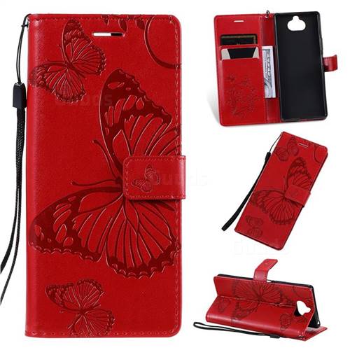 Embossing 3D Butterfly Leather Wallet Case for Sony Xperia 20 - Red