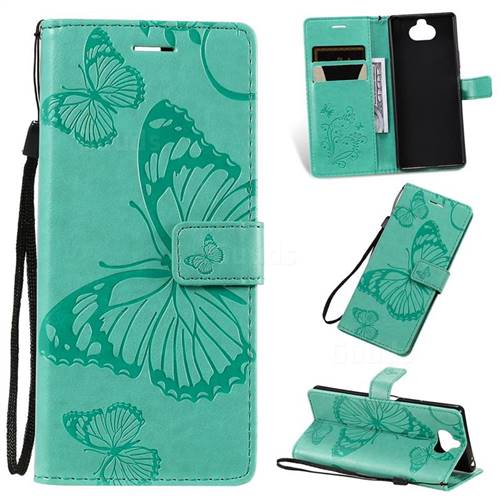 Embossing 3D Butterfly Leather Wallet Case for Sony Xperia 20 - Green