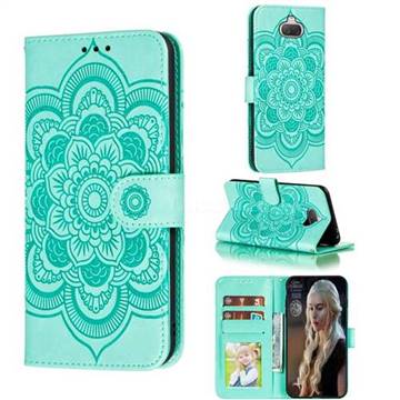 Intricate Embossing Datura Solar Leather Wallet Case for Sony Xperia 20 - Green