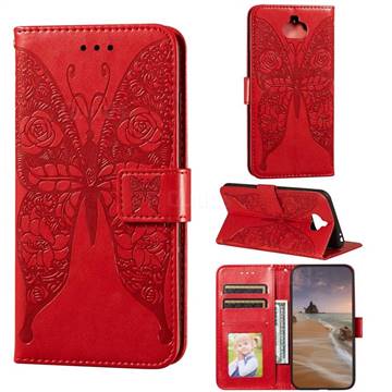 Intricate Embossing Rose Flower Butterfly Leather Wallet Case for Sony Xperia 20 - Red