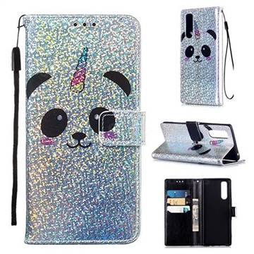 Panda Unicorn Sequins Painted Leather Wallet Case for Sony Xperia 5