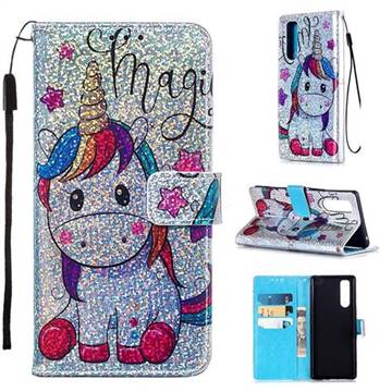 Star Unicorn Sequins Painted Leather Wallet Case for Sony Xperia 5