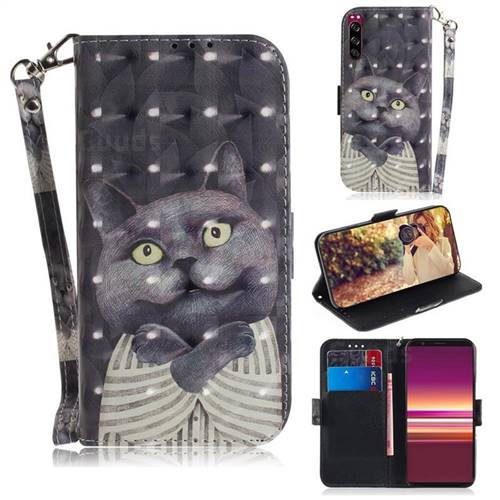 Cat Embrace 3D Painted Leather Wallet Phone Case for Sony Xperia 5