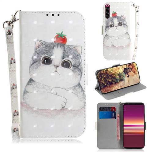 Cute Tomato Cat 3D Painted Leather Wallet Phone Case for Sony Xperia 5