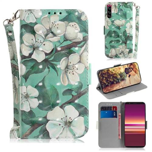 Watercolor Flower 3D Painted Leather Wallet Phone Case for Sony Xperia 5