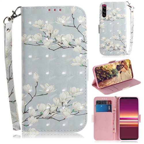 Magnolia Flower 3D Painted Leather Wallet Phone Case for Sony Xperia 5