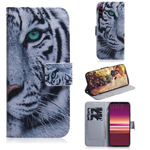 White Tiger PU Leather Wallet Case for Sony Xperia 5