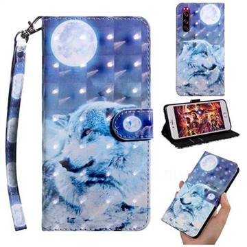 Moon Wolf 3D Painted Leather Wallet Case for Sony Xperia 5