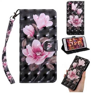 Black Powder Flower 3D Painted Leather Wallet Case for Sony Xperia 5