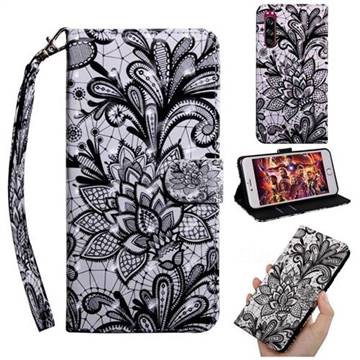Black Lace Rose 3D Painted Leather Wallet Case for Sony Xperia 5