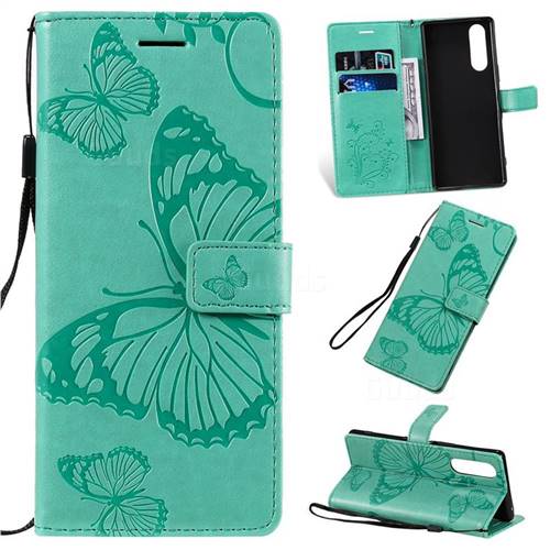 Embossing 3D Butterfly Leather Wallet Case for Sony Xperia 5 - Green