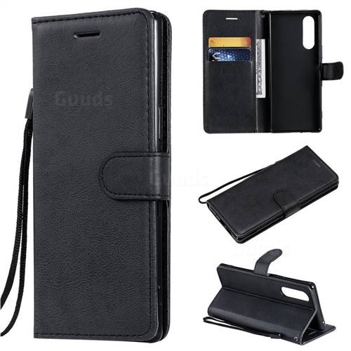 Retro Greek Classic Smooth PU Leather Wallet Phone Case for Sony Xperia 5 - Black