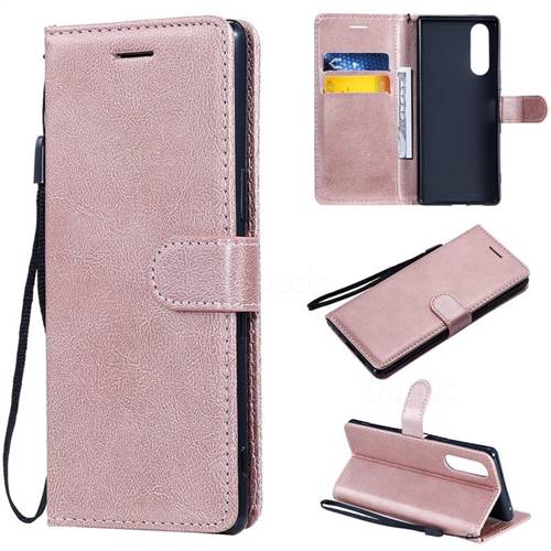 Retro Greek Classic Smooth PU Leather Wallet Phone Case for Sony Xperia 5 - Rose Gold