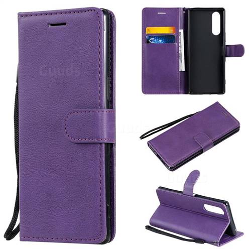 Retro Greek Classic Smooth PU Leather Wallet Phone Case for Sony Xperia 5 - Purple