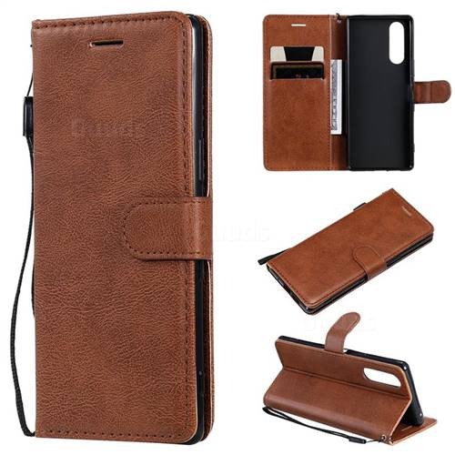 Retro Greek Classic Smooth PU Leather Wallet Phone Case for Sony Xperia 5 - Brown