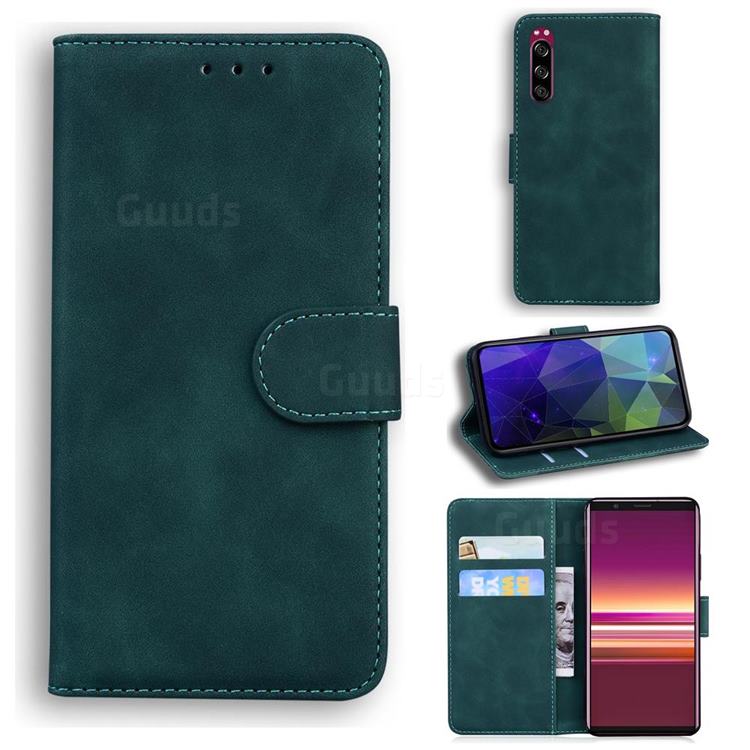 Retro Classic Skin Feel Leather Wallet Phone Case for Sony Xperia 5 - Green