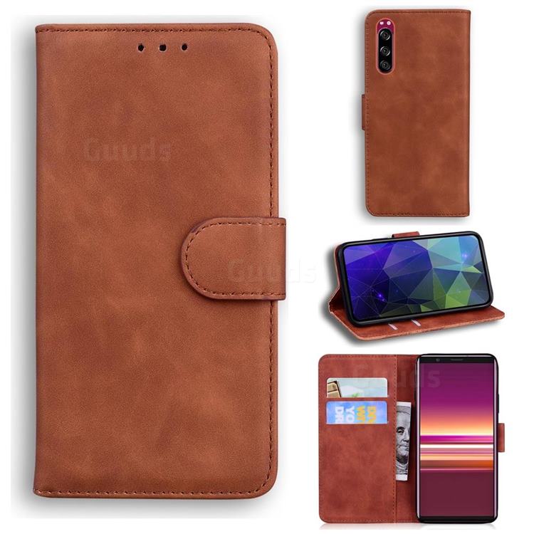 Retro Classic Skin Feel Leather Wallet Phone Case for Sony Xperia 5 - Brown