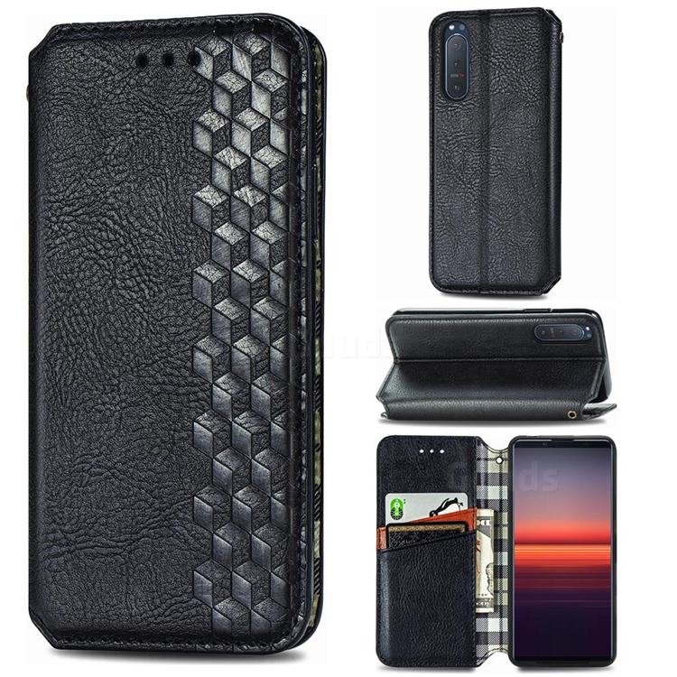 Ultra Slim Fashion Business Card Magnetic Automatic Suction Leather Flip Cover for Sony Xperia 5 II - Black