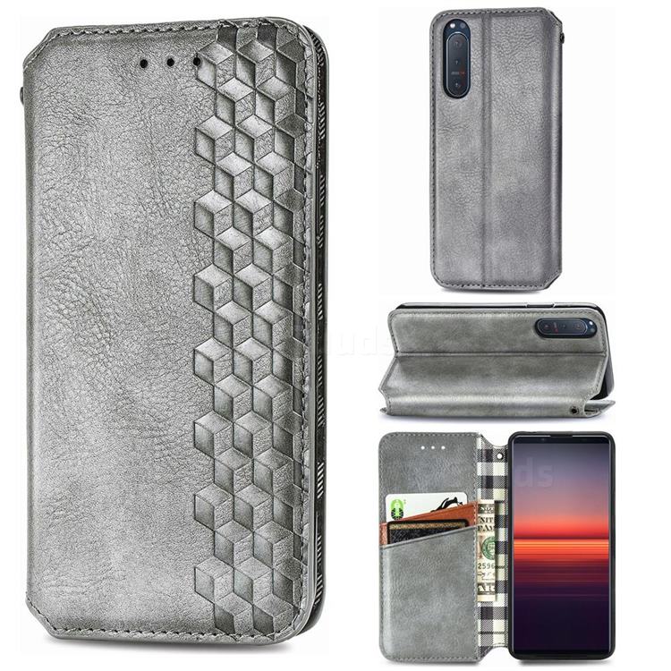 Ultra Slim Fashion Business Card Magnetic Automatic Suction Leather Flip Cover for Sony Xperia 5 II - Grey