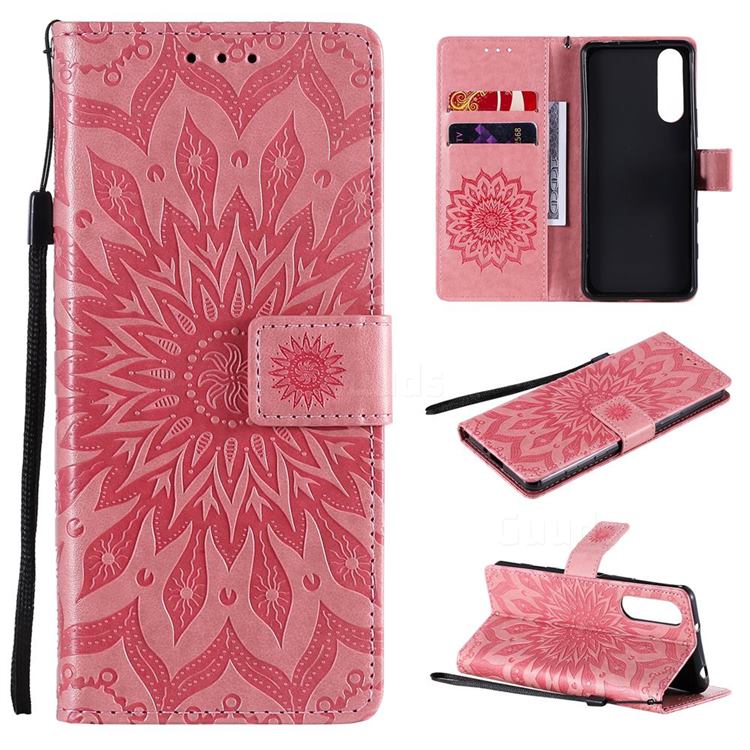 Embossing Sunflower Leather Wallet Case for Sony Xperia 5 II - Pink