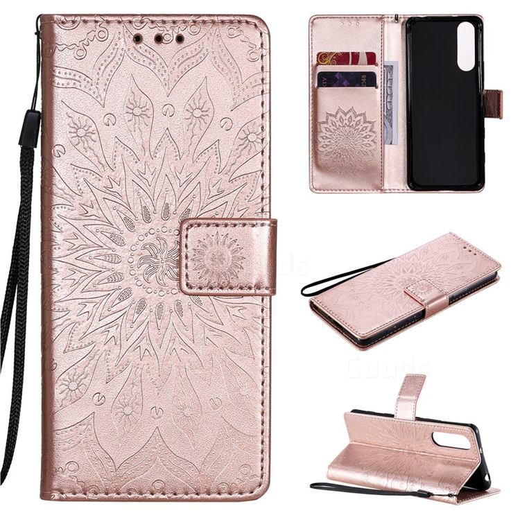 Embossing Sunflower Leather Wallet Case for Sony Xperia 5 II - Rose Gold