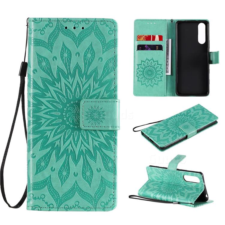 Embossing Sunflower Leather Wallet Case for Sony Xperia 5 II - Green