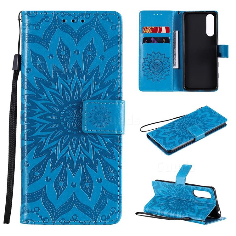 Embossing Sunflower Leather Wallet Case for Sony Xperia 5 II - Blue