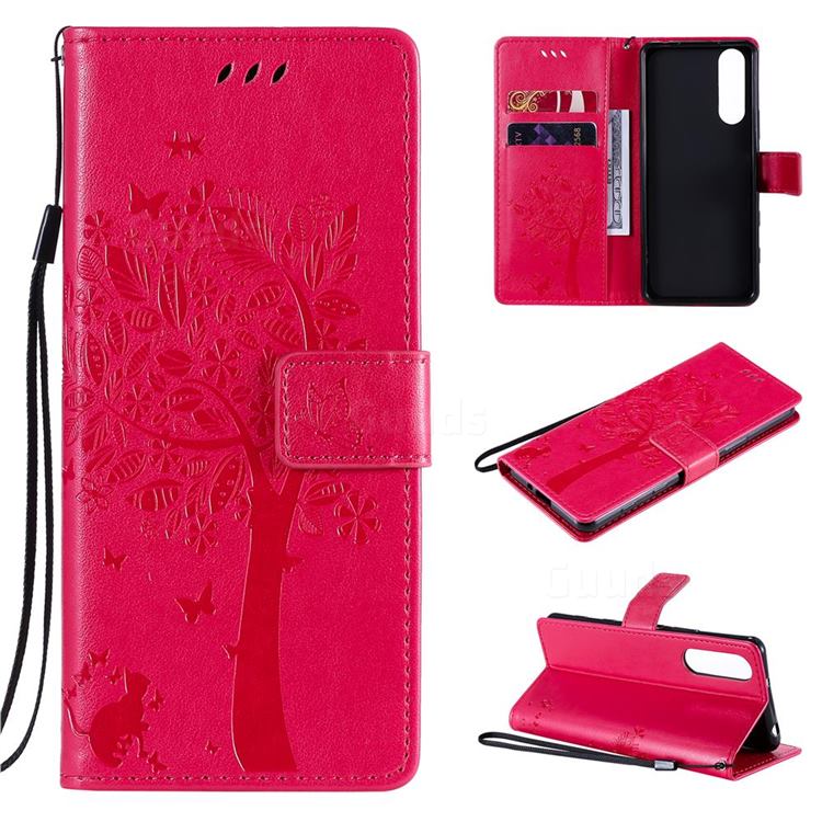 Embossing Butterfly Tree Leather Wallet Case for Sony Xperia 5 II - Rose