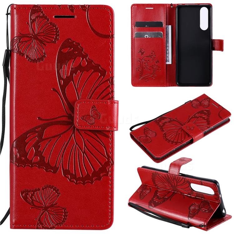 Embossing 3D Butterfly Leather Wallet Case for Sony Xperia 5 II - Red