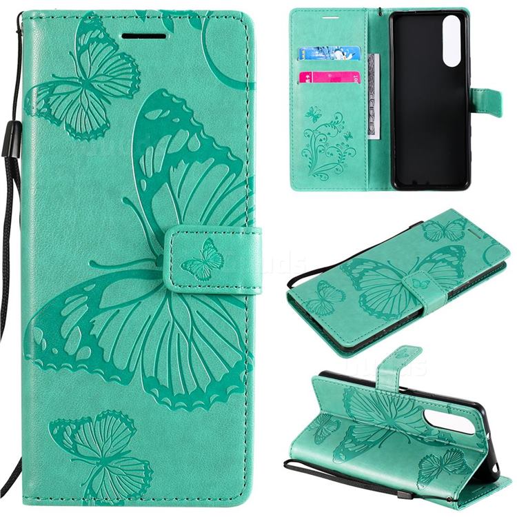 Embossing 3D Butterfly Leather Wallet Case for Sony Xperia 5 II - Green