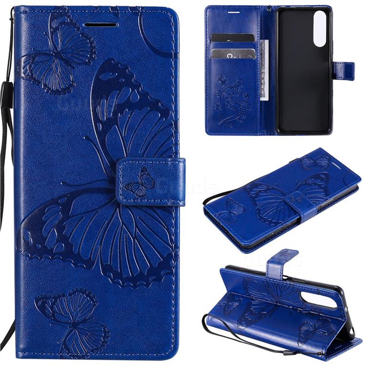 Embossing 3D Butterfly Leather Wallet Case for Sony Xperia 5 II - Blue
