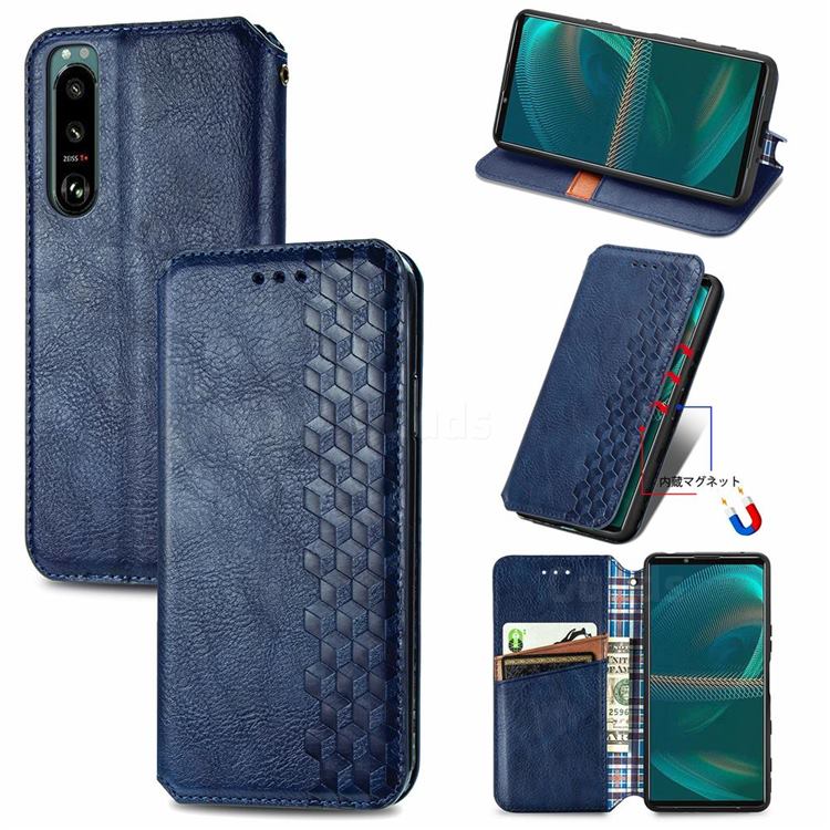 Ultra Slim Fashion Business Card Magnetic Automatic Suction Leather Flip Cover for Sony Xperia 5 III - Dark Blue