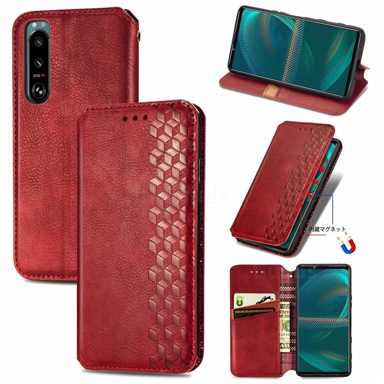 Ultra Slim Fashion Business Card Magnetic Automatic Suction Leather Flip Cover for Sony Xperia 5 III - Red