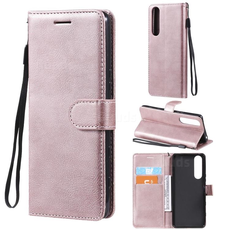 Retro Greek Classic Smooth PU Leather Wallet Phone Case for Sony Xperia 5 III - Rose Gold