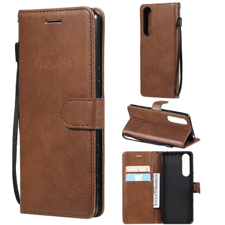 Retro Greek Classic Smooth PU Leather Wallet Phone Case for Sony Xperia 5 III - Brown