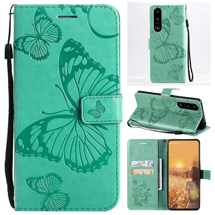 Embossing 3D Butterfly Leather Wallet Case for Sony Xperia 5 III - Green